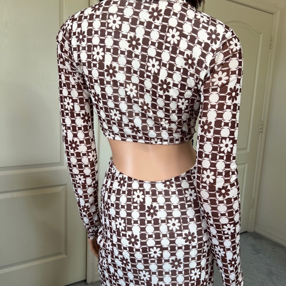 Cotton Candy LA Mini Dress Open Back - Floral 70's Brown Long Sleeve Size Small - Picture 6 of 6